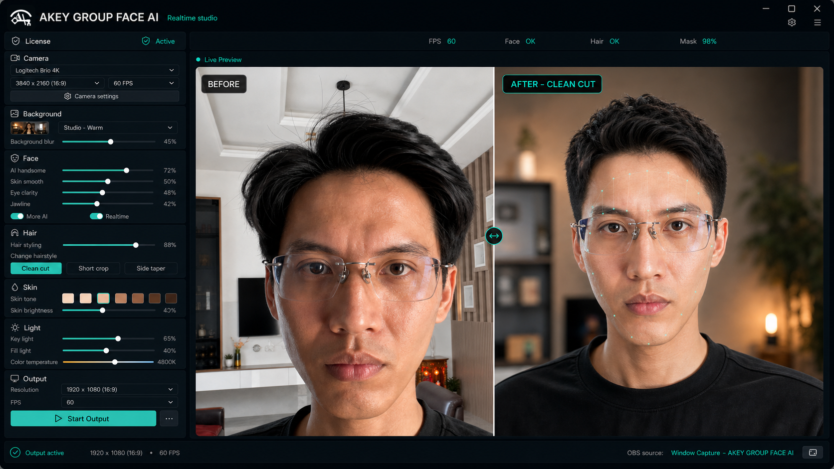 Clean cut hairstyle and face refinement demo